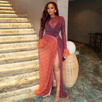 Women's Asymmetrical Color-Block Long Sleeve Dress