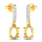 0.14 Carat Genuine White Diamond 14K Yellow Gold Semi Mount Earrings - holds 7x5mm Oval Gemstones