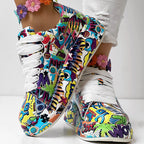 Women’s FitiqueFit round-toe thick-sole lace-up sneakers with casual printed design, featuring sturdy soles and stylish footwear.