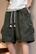 Men's plus size drawstring shorts with pockets, casual style, lightweight fabric, featuring a comfortable elastic waistband and side pockets.