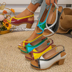 Open toe block heel sandals by Trendsi featuring stylish design and comfortable open-toe footwear for casual or dressy occasions.