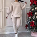 Women's solid color 2-piece casualwear set by FitiqueFit, featuring a comfortable top and matching pants in a relaxed fit.