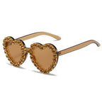Peach heart-shaped rhinestone sunglasses from FitiqueFit with Y2K INS style, featuring vibrant peach color and decorative rhinestones.