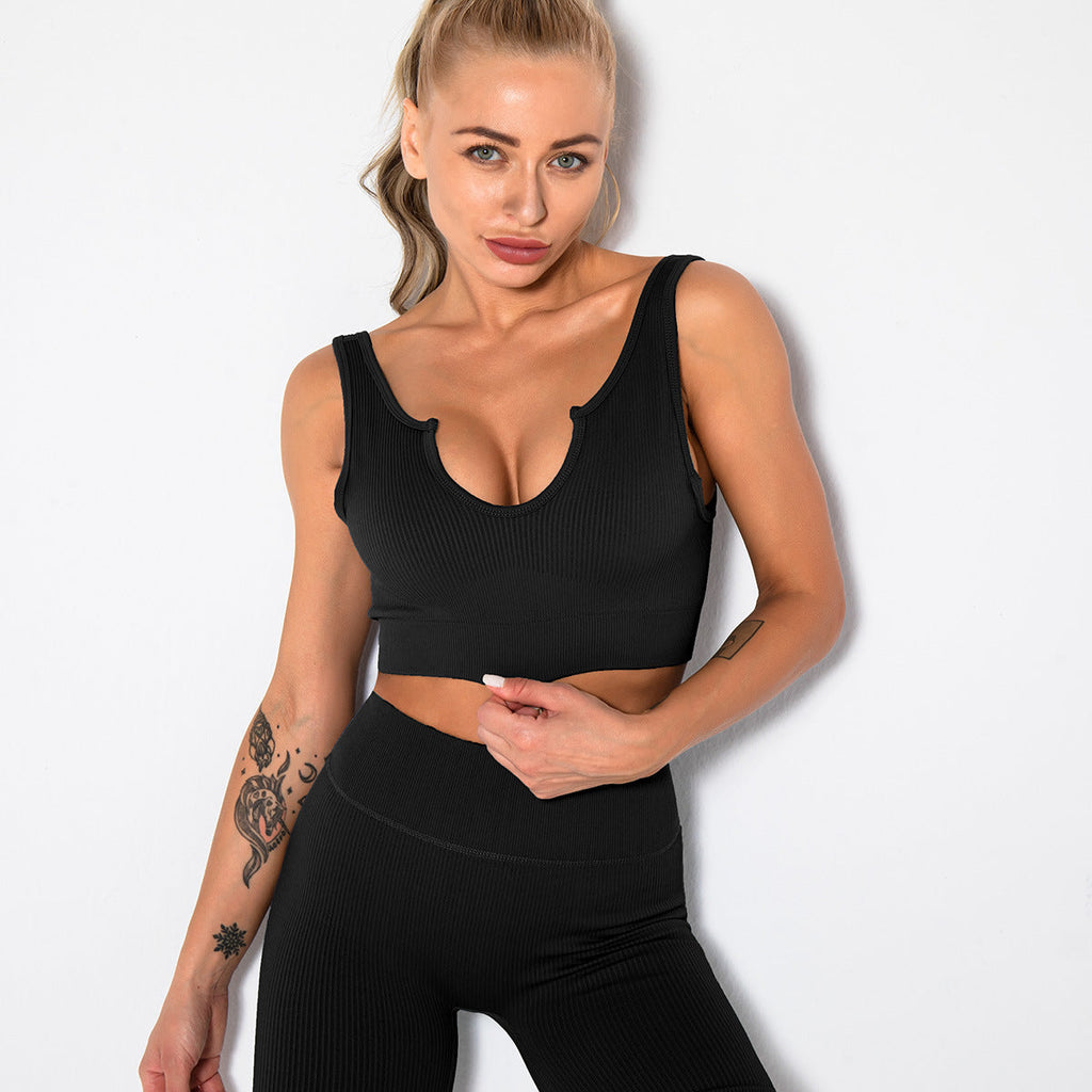 Seamless ribbed built-in bra tank top for women, longline workout crop top, Plush Fashion Hub activewear in black