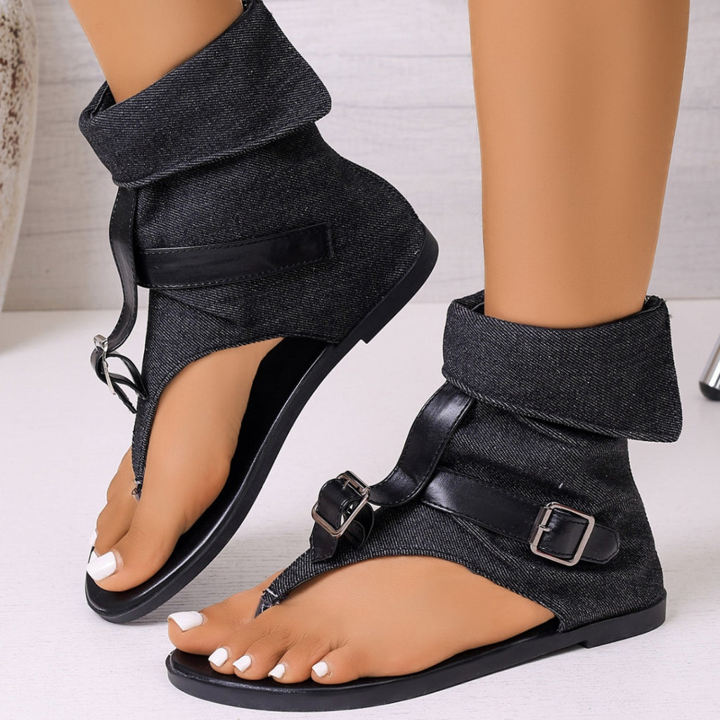 Plush Fashion Hub toe post buckle sandals with adjustable straps and comfortable sole, perfect for casual summer wear.