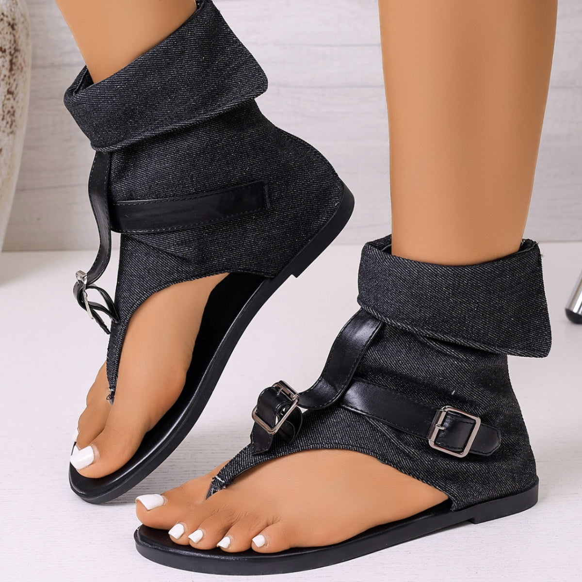 Plush Fashion Hub toe post buckle sandals with adjustable straps and comfortable sole, perfect for casual summer wear.