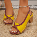 Open toe block heel sandals by Trendsi featuring stylish strappy design and a comfortable chunky heel for versatile wear.