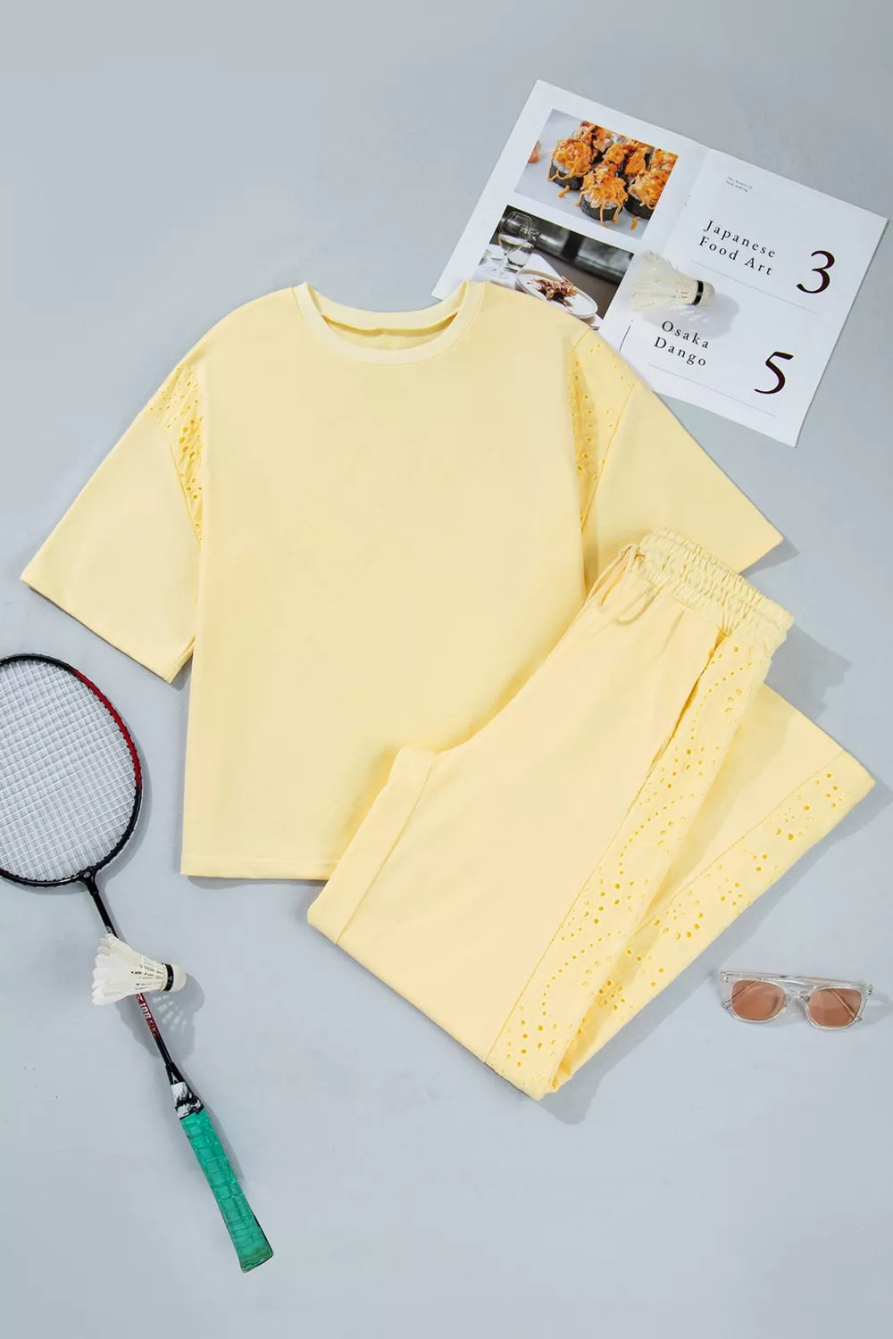 Trendsi half sleeve top and drawstring pants set, stylish casual outfit with relaxed fit, soft fabric, and modern design.
