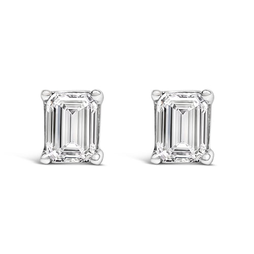 14K White Gold 1.0 Cttw Emerald Cut Lab-Grown Diamond Solitaire Stud Earrings (F-G Color, VS1-VS2 Clarity)