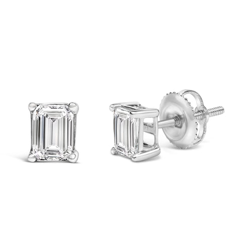 14K White Gold 1.0 Cttw Emerald Cut Lab-Grown Diamond Solitaire Stud Earrings (F-G Color, VS1-VS2 Clarity)