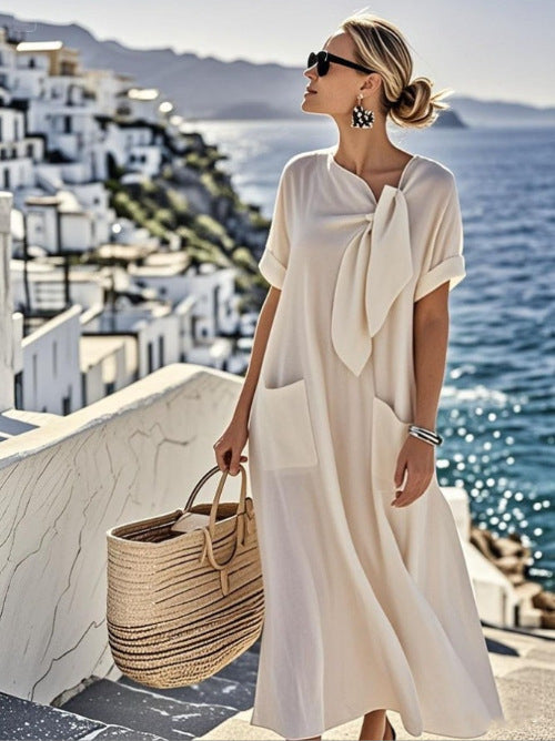 Women's Casual Loose Fit Solid Color A-Line Dress