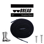 Black elastic shoelace by Bread, designed for easy slip-on sneakers, shown in a classic style with a sleek Shadow Black finish.
