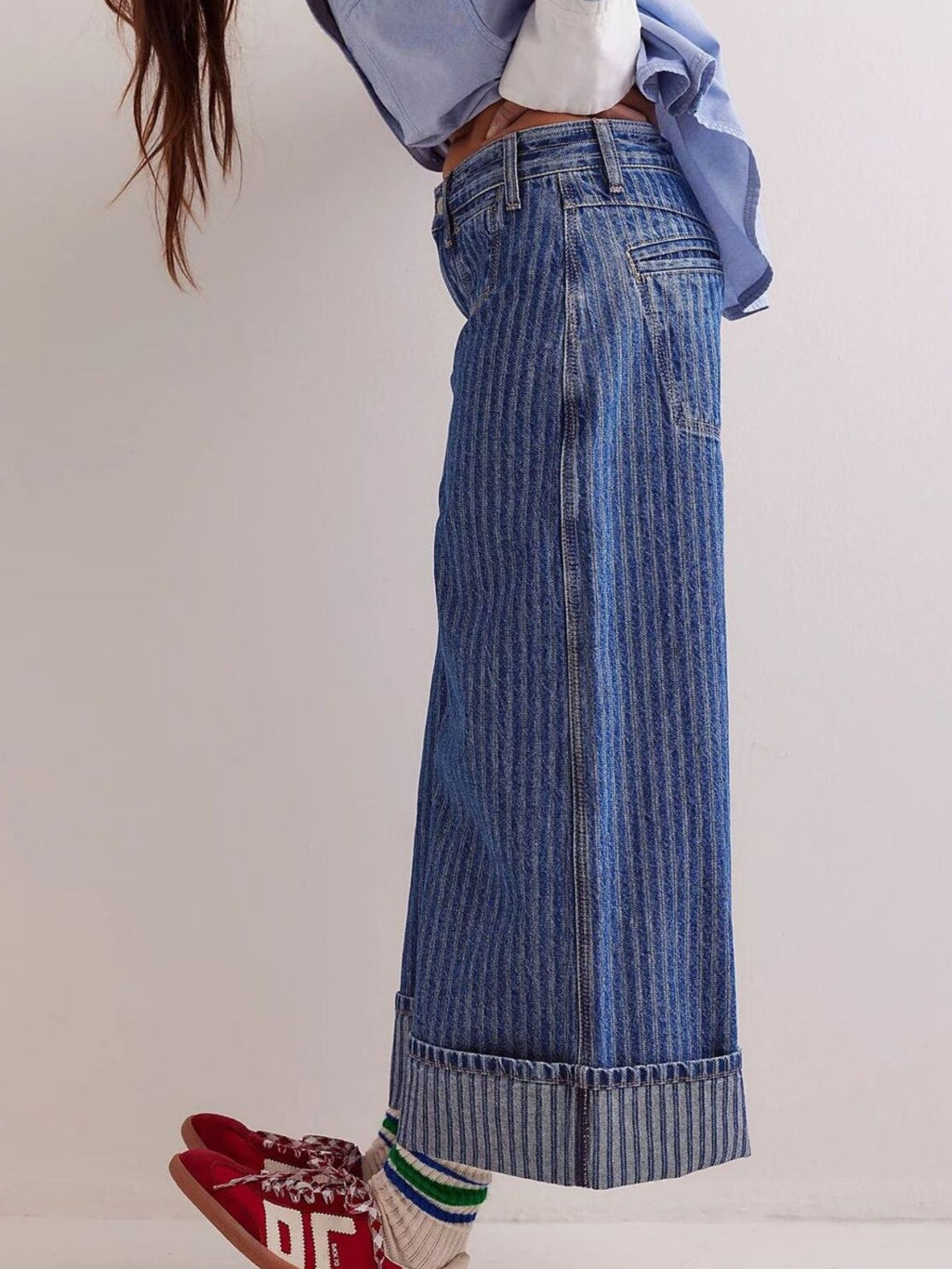 Wide-leg cropped denim jeans by Plush Fashion Shop, featuring a relaxed fit and classic blue wash with rolled hems.