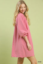 Rose textured mini dress with balloon sleeves and pockets, stylish Trendsi dress perfect for casual and semi-formal wear