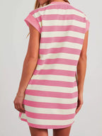 Plus size casual striped mini dress with short sleeves, featuring a full size fit and trendy style from Trendsi.
