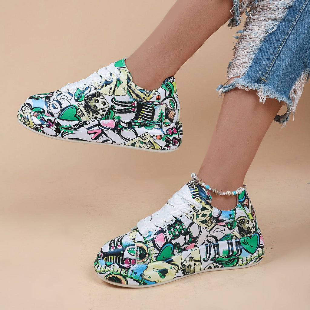 Women's FitiqueFit round-toe lace-up sneakers with thick soles and casual printed design, perfect for everyday comfort.