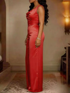 Plus size Trendsi cowl neck wide leg jumpsuit featuring a full-length silhouette and stylish design.