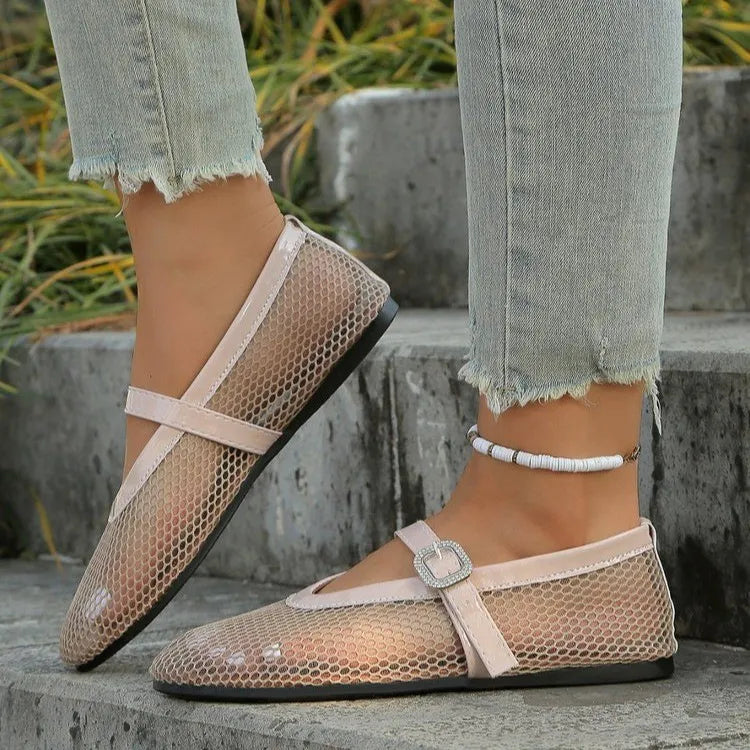 Women's breathable mesh round toe flat sandals by Trendsi, featuring comfortable design and stylish everyday footwear.