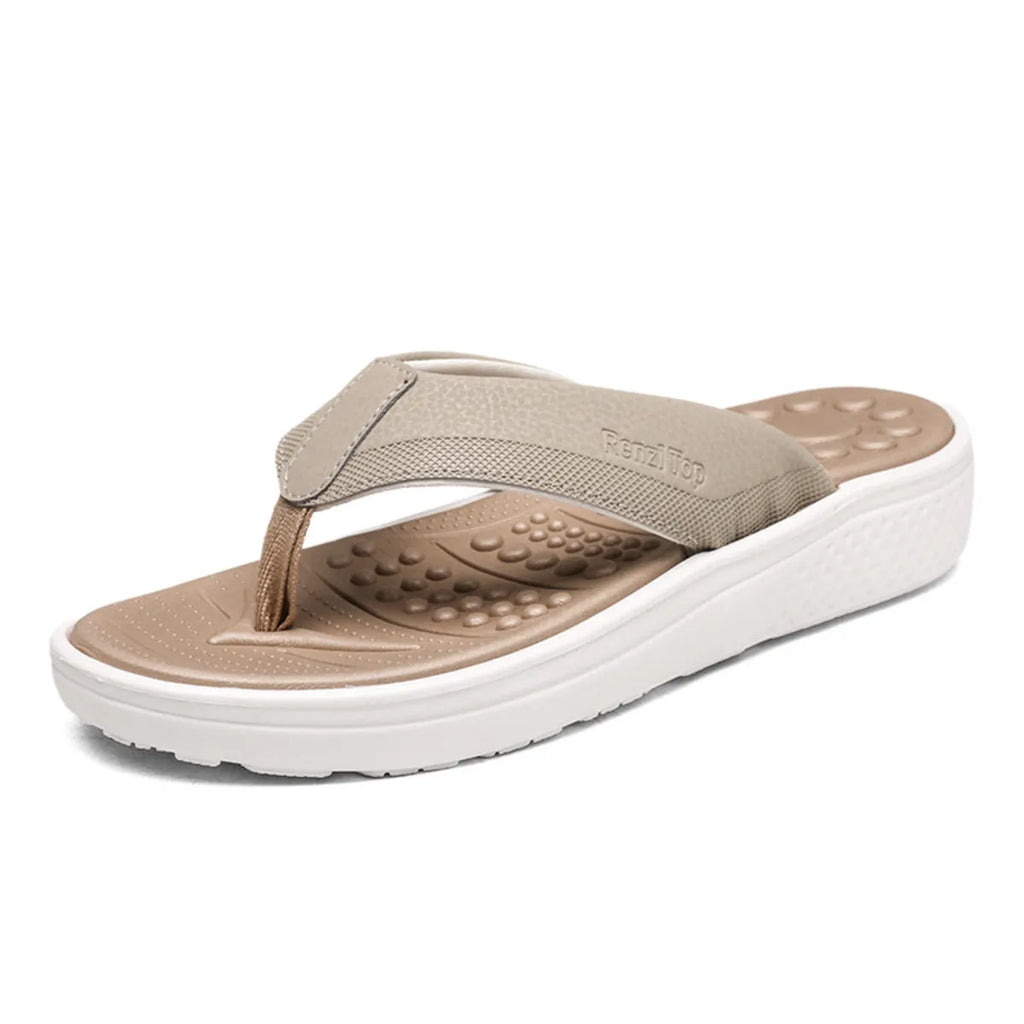 Trendsi toe post platform sandals showing beige footbed and tan straps with a chunky sole and open toe design.