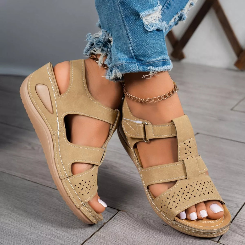 Open toe wedge sandals by Trendsi, stylish footwear with a comfortable wedge heel and open toe design, perfect for summer outfits.