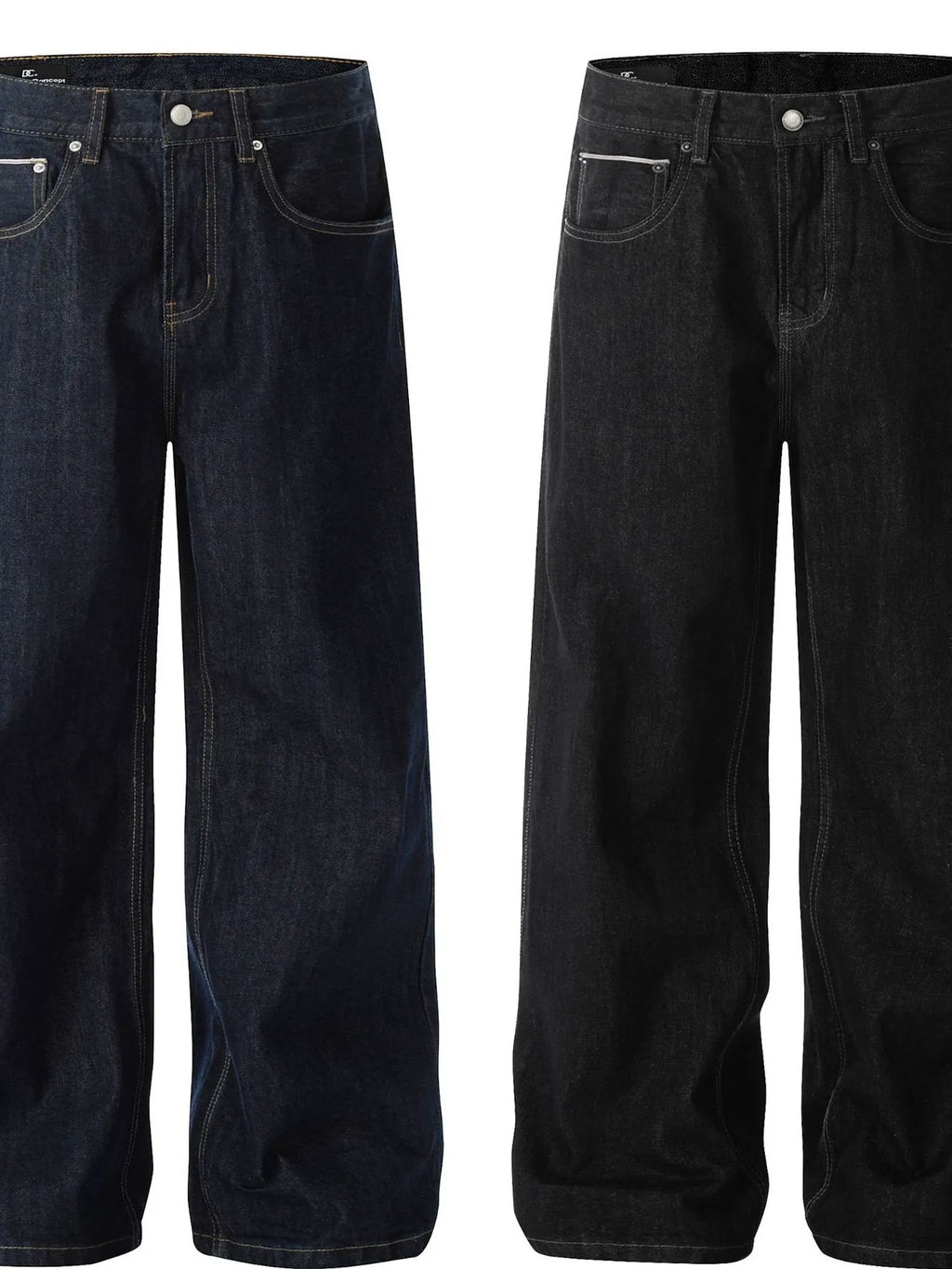 Men's wide leg denim jeans by Plush Fashion Shop shown in the image, featuring classic denim fabric and relaxed fit design.