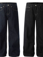Men's wide leg denim jeans by Plush Fashion Shop shown in the image, featuring classic denim fabric and relaxed fit design.