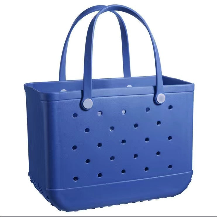 Women's waterproof EVA jelly beach tote bag by Plush Fashion Hub, lightweight summer tote with transparent jelly design and sturdy handles.