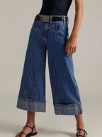 Plush Fashion Shop wide-leg cropped denim jeans showing a relaxed fit and raw hem detail on a white background