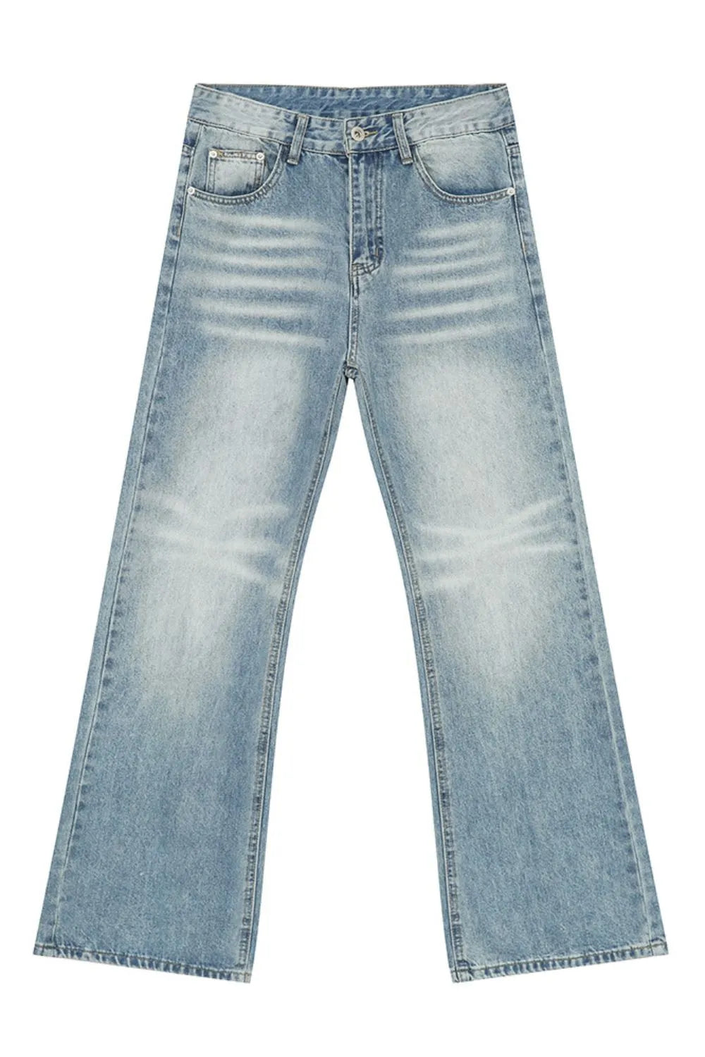 Plush Fashion Hub baggy denim jeans with large front and back pockets, relaxed fit, casual style, in classic blue denim fabric.
