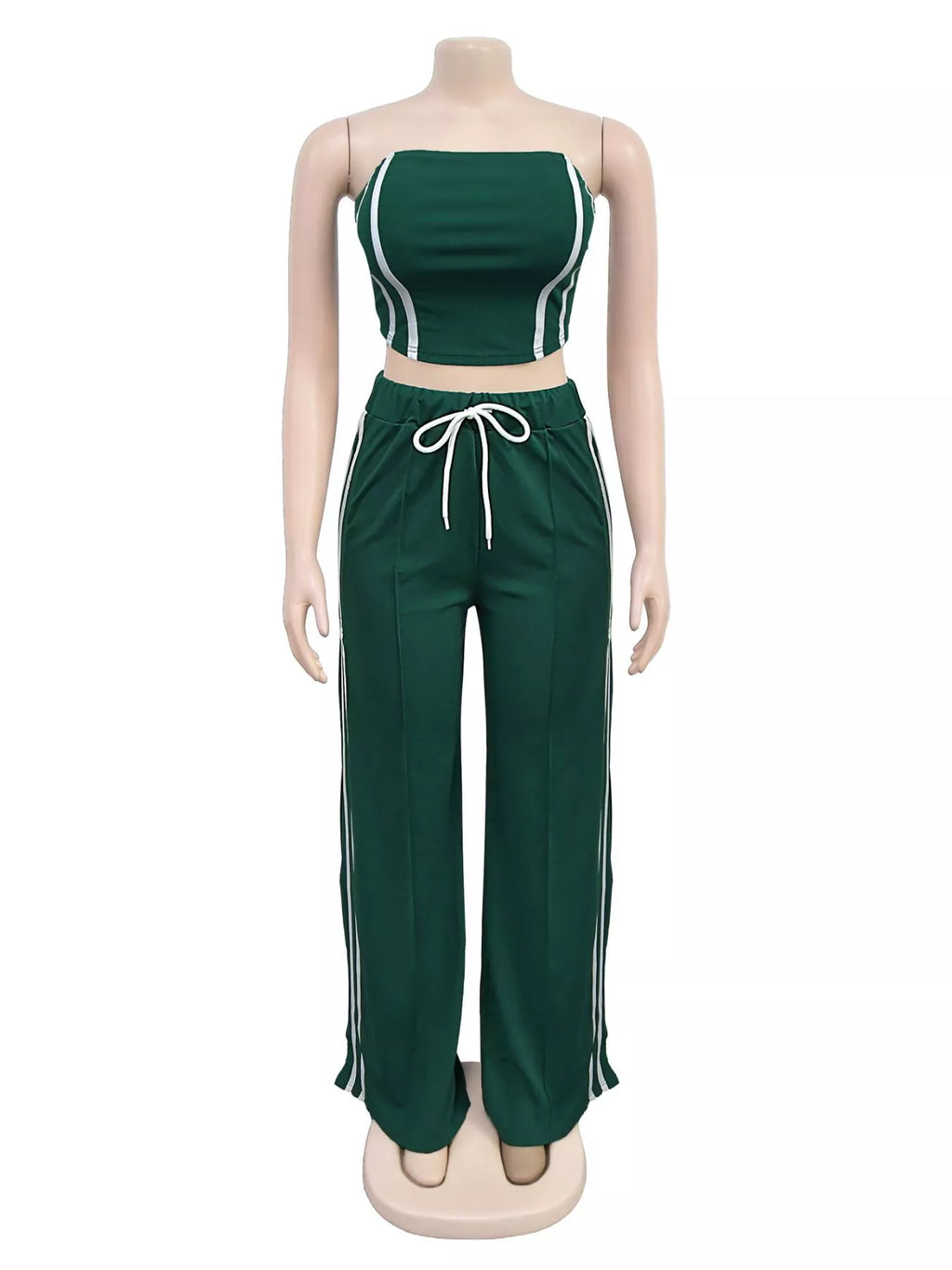 Trendsi sleeveless tube top and wide-leg pants set in a stylish matching fabric, perfect for casual or trendy outfits.