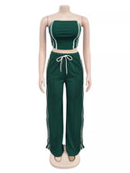 Trendsi sleeveless tube top and wide-leg pants set in a stylish matching fabric, perfect for casual or trendy outfits.