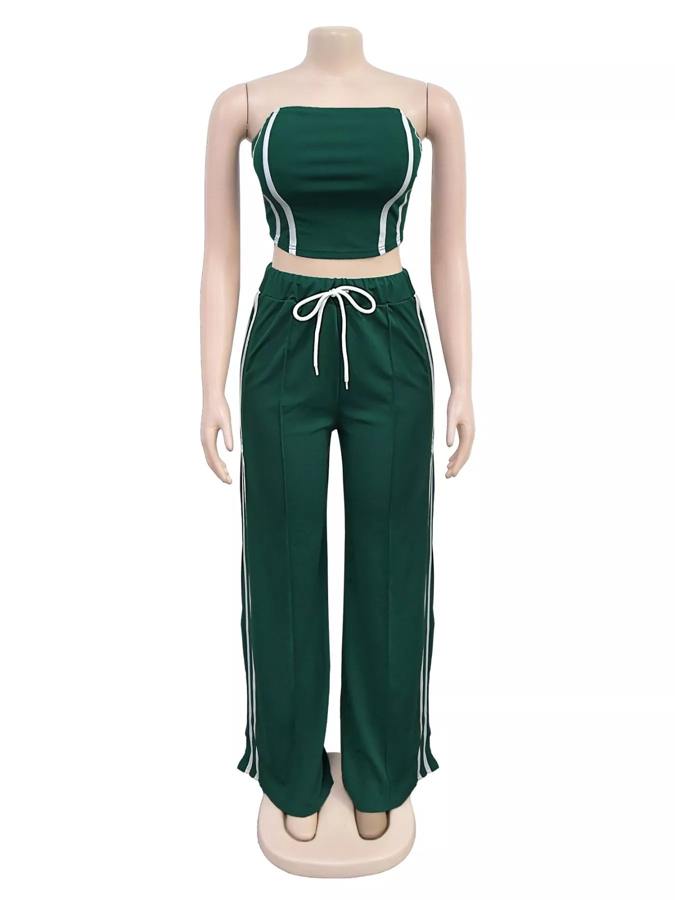 Trendsi sleeveless tube top and wide-leg pants set in a stylish matching fabric, perfect for casual or trendy outfits.