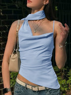 Women's asymmetrical ruched cami top with tie detail, stylish and fitted, from Trendsi, featuring a modern design and soft fabric.