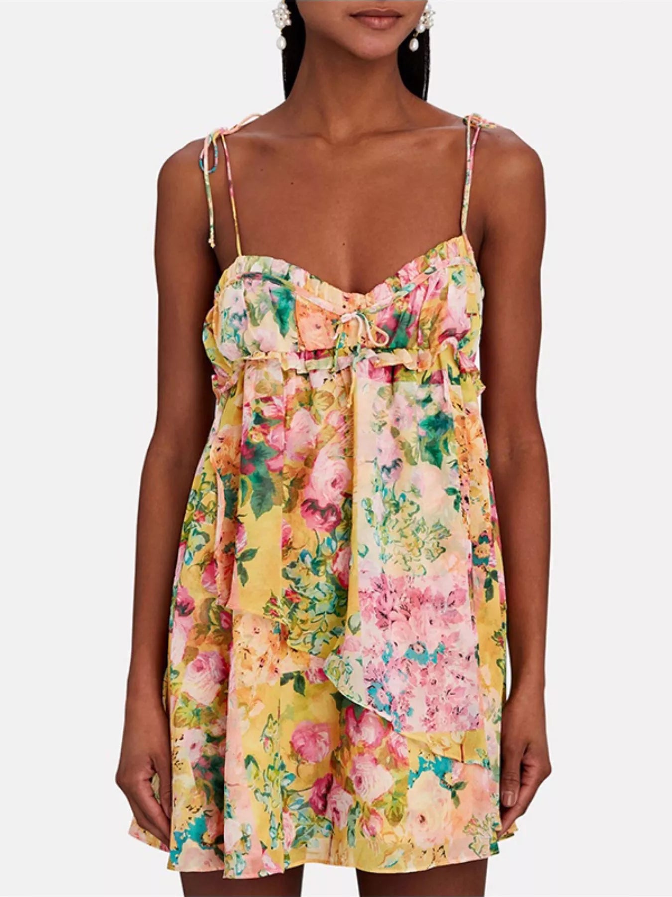 Floral print tie-shoulder mini dress by Trendsi featuring a feminine design and lightweight fabric, perfect for warm weather.