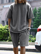 Men's relaxed fit T-shirt and shorts set in plus size from Trendsi, casual loungewear with a comfortable, relaxed style.