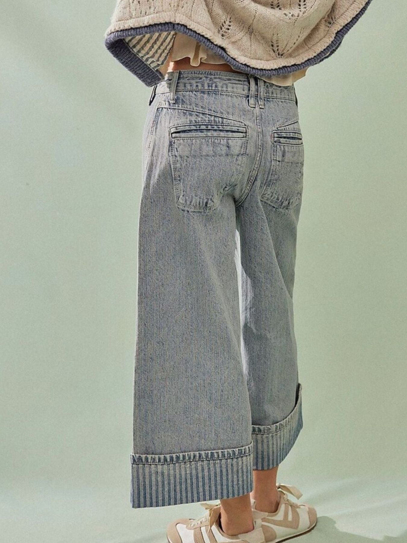 Wide-leg cropped denim jeans by Plush Fashion Shop, showcasing relaxed fit and stylish design on a model.