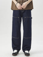 Men's wide leg cargo jeans from Trendsi featuring relaxed fit, multiple pockets, and denim fabric, perfect for casual wear.