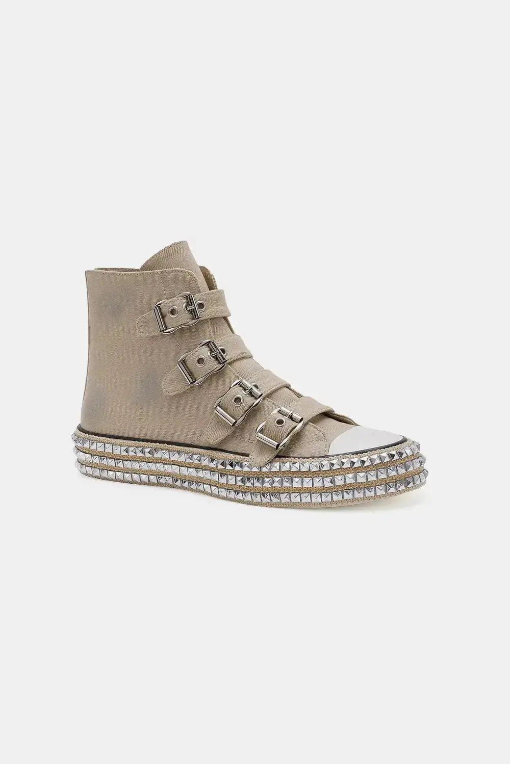 Beast Fashion Multi-Buckle Straps Studded Platform Sneakers - Plush Fashion Hub