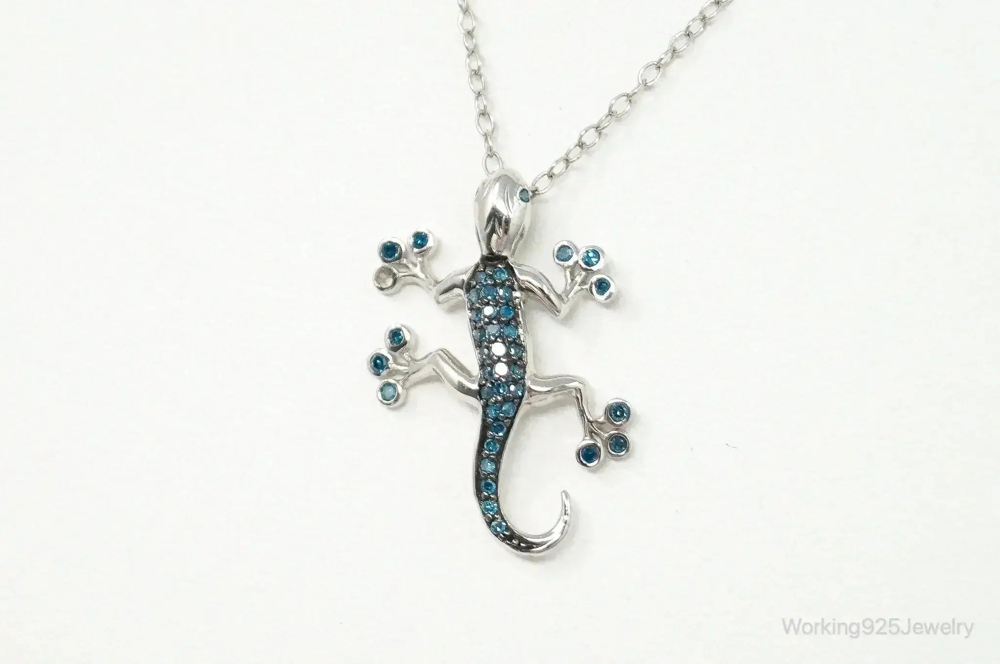Blue Diamonds Gecko Sterling Silver Necklace - Plush Fashion Hub