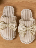 Bow Embellished Indoor Slippers - Plush Fashion Hub