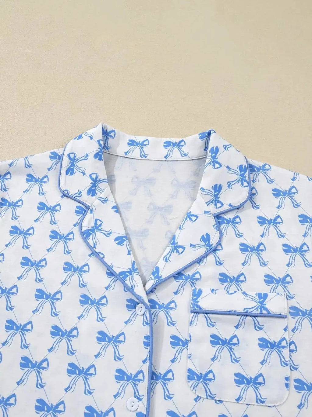 Bow Print Long Sleeve Shirt and Pants Pajama Set - Plush Fashion Hub