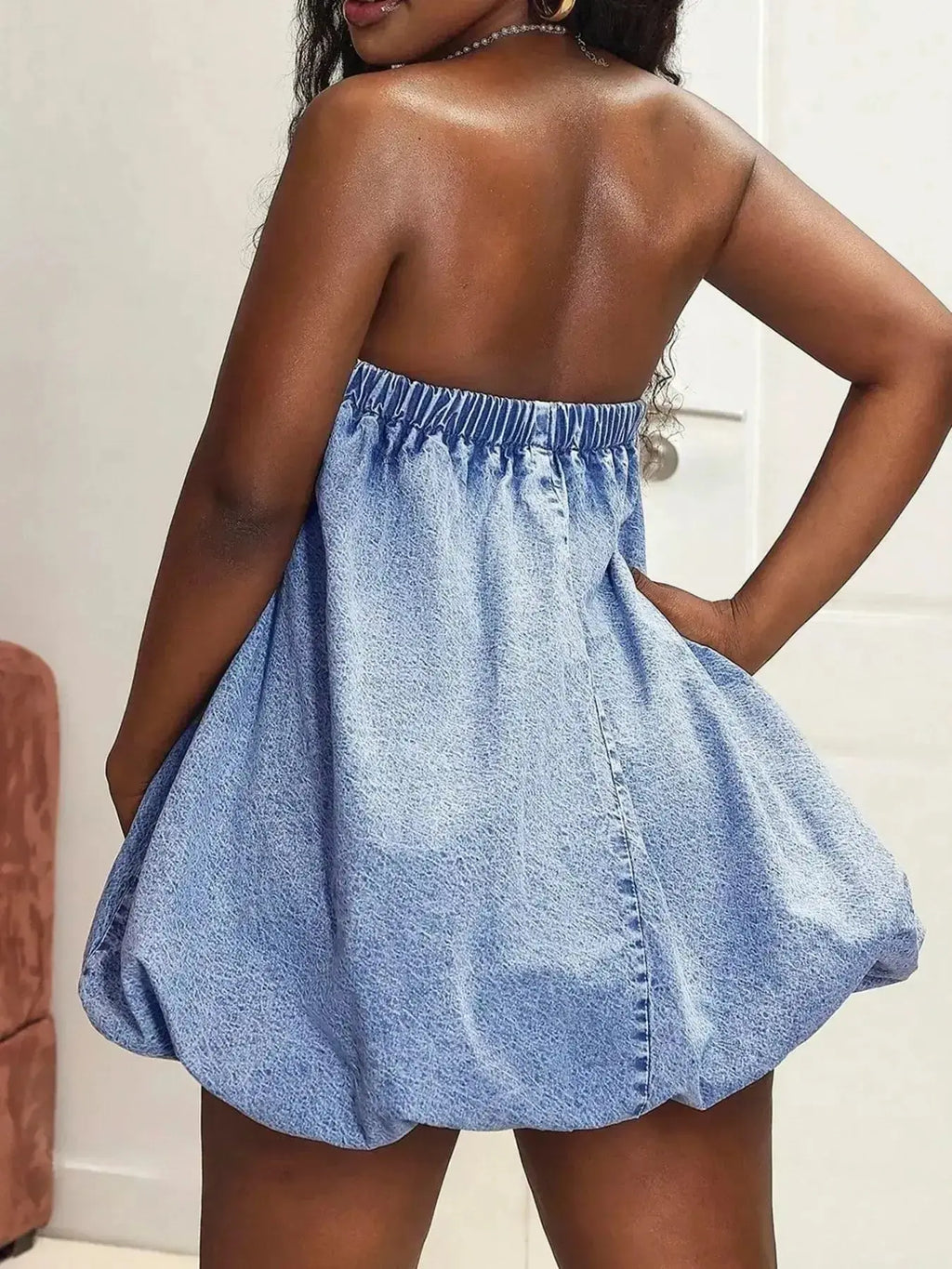 Tube Bubble Hem Denim Dress - Plush Fashion Hub