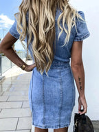 Button Front Short Sleeve Denim Dress - Plush Fashion Hub