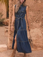 Button Front Sleeveless Denim Dress - Plush Fashion Hub
