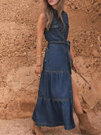Button Front Sleeveless Denim Dress - Plush Fashion Hub