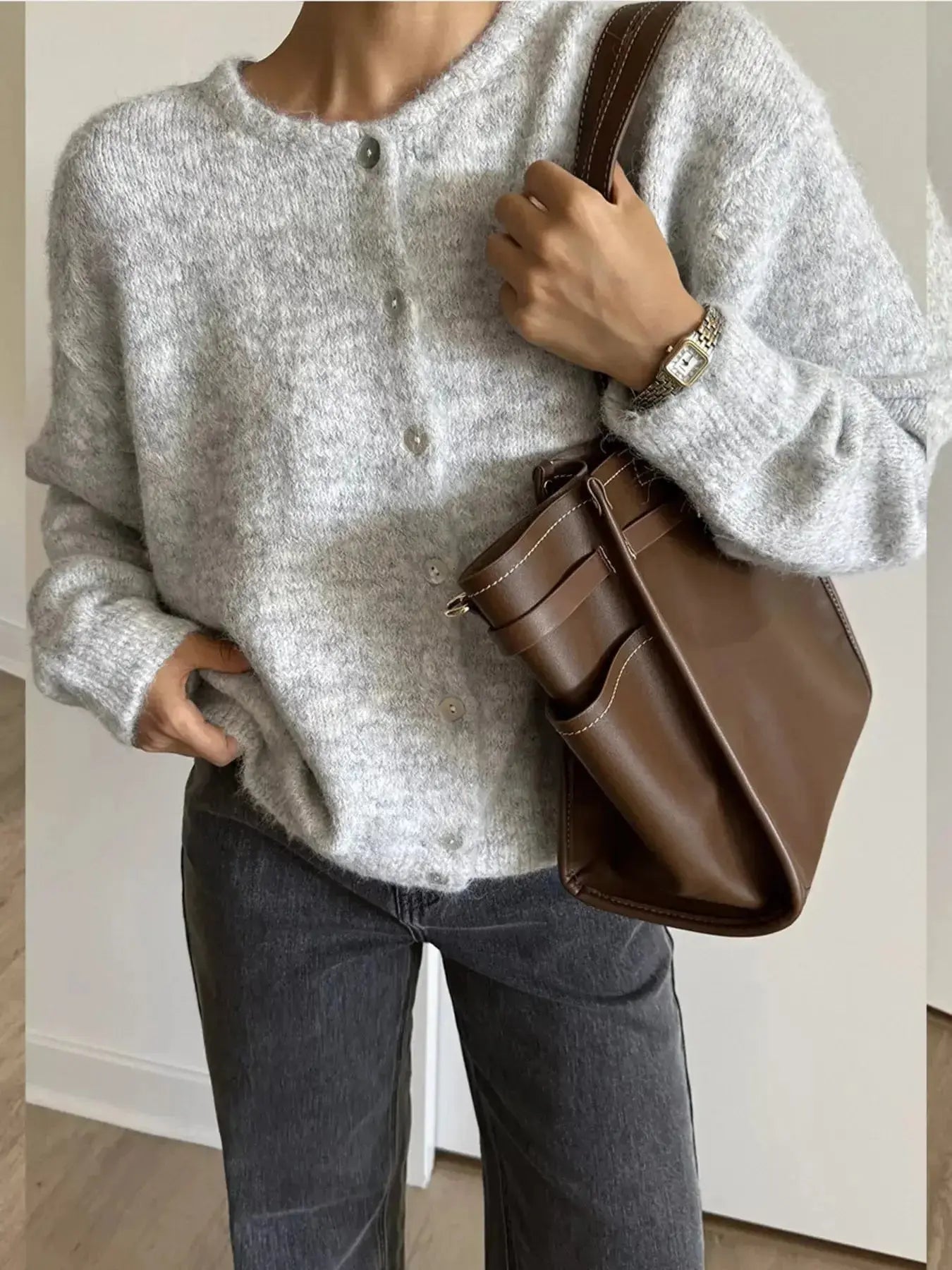 Button Up Long Sleeve Cardigan - Plush Fashion Hub