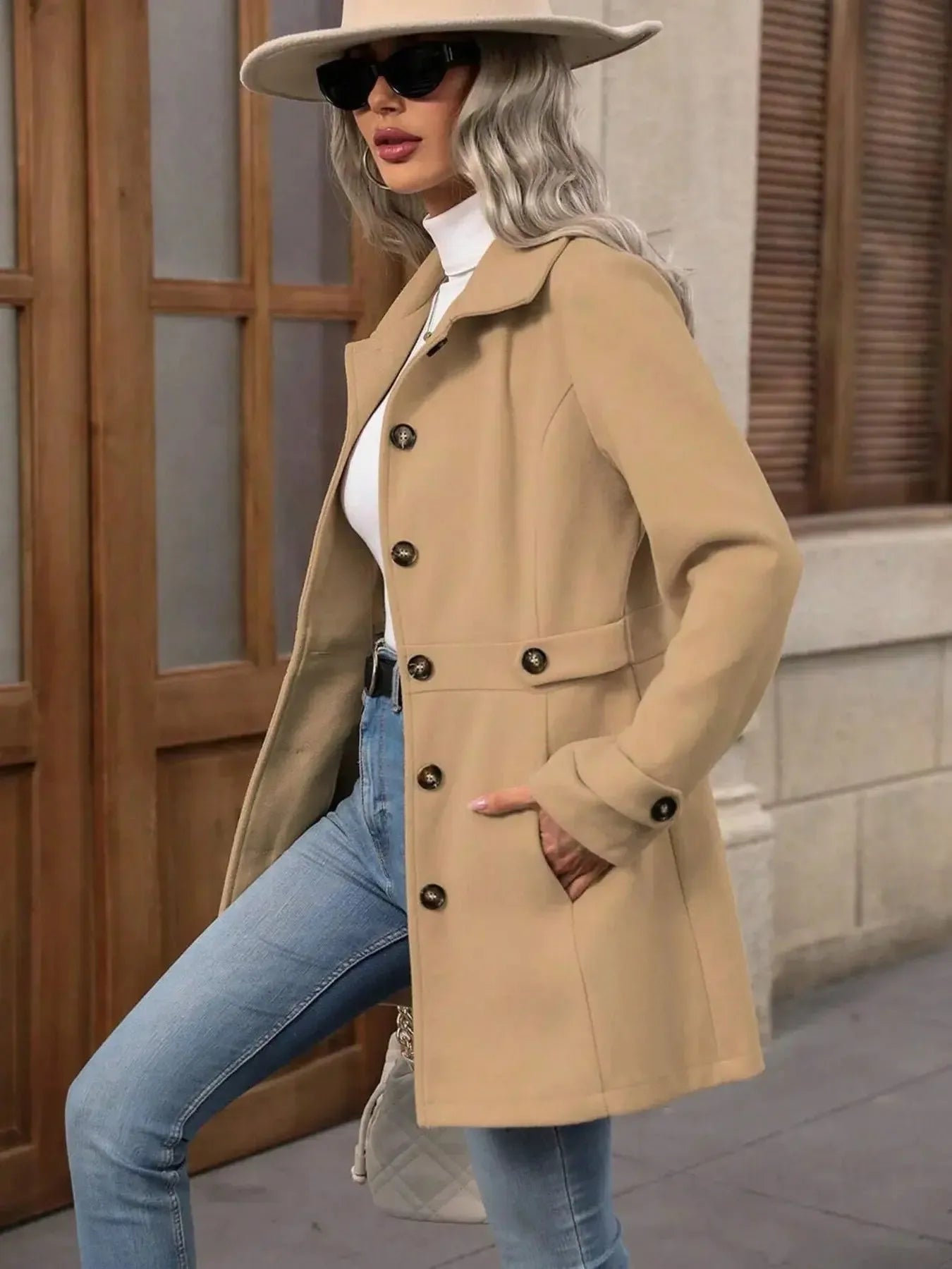 Button Up Long Sleeve Coat - Plush Fashion Hub