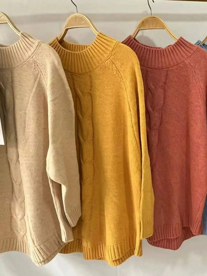 Cable-Knit Long Sleeve Sweater - Plush Fashion Hub