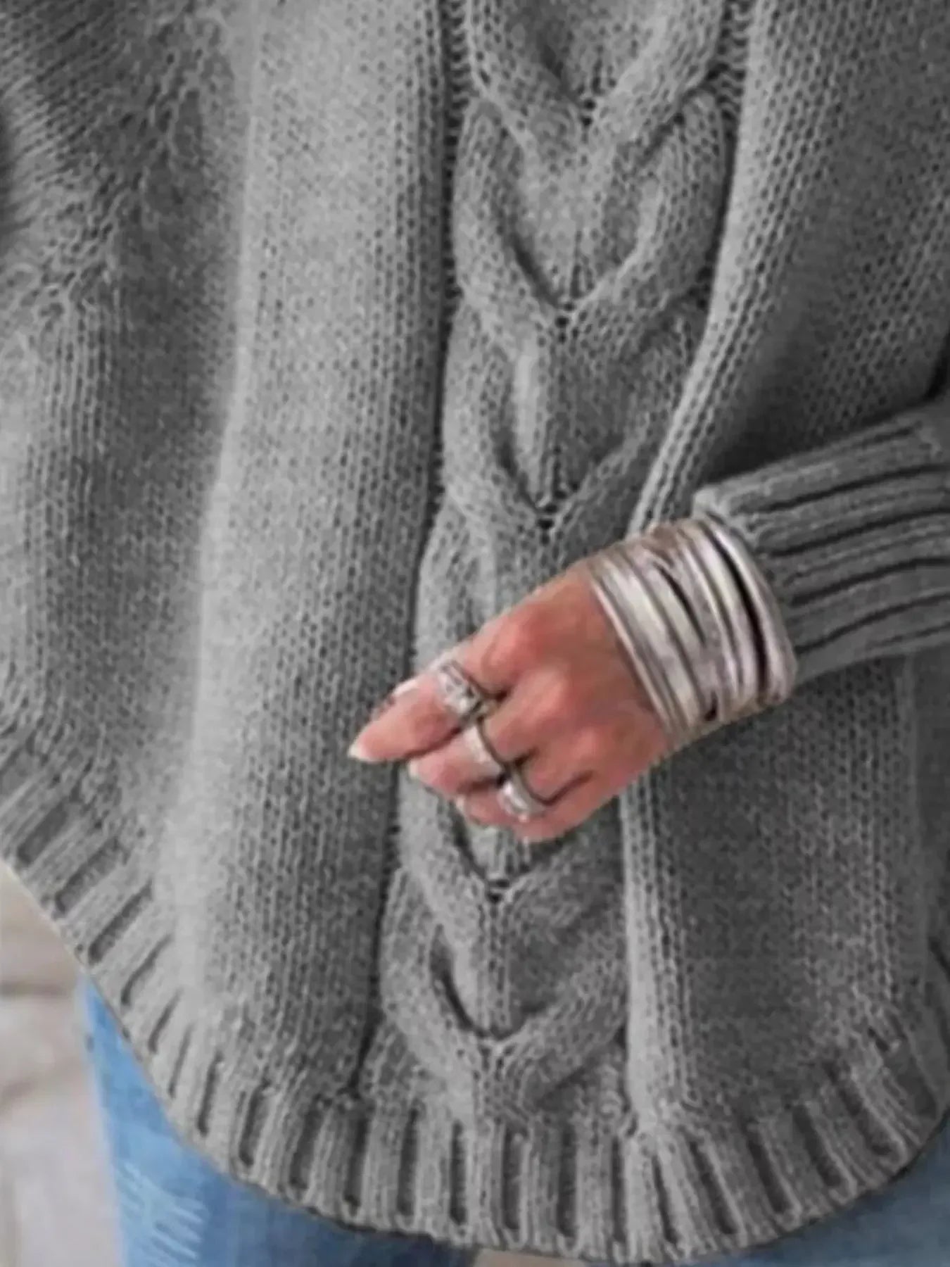 Cable-Knit Long Sleeve Sweater - Plush Fashion Hub