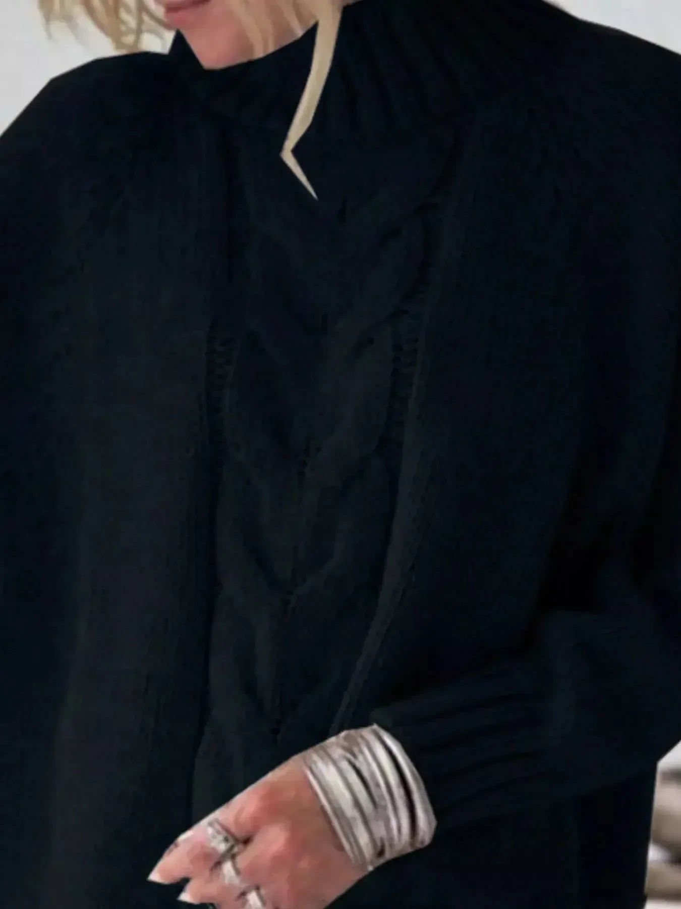 Cable-Knit Long Sleeve Sweater - Plush Fashion Hub